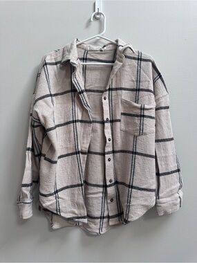 Altar'd State Cream and Black Plaid Knit button down